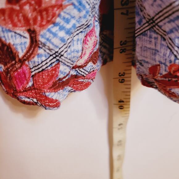 Knox Rose blue and red floral print smocked back tie strap midi dress size XL - Picture 10 of 10